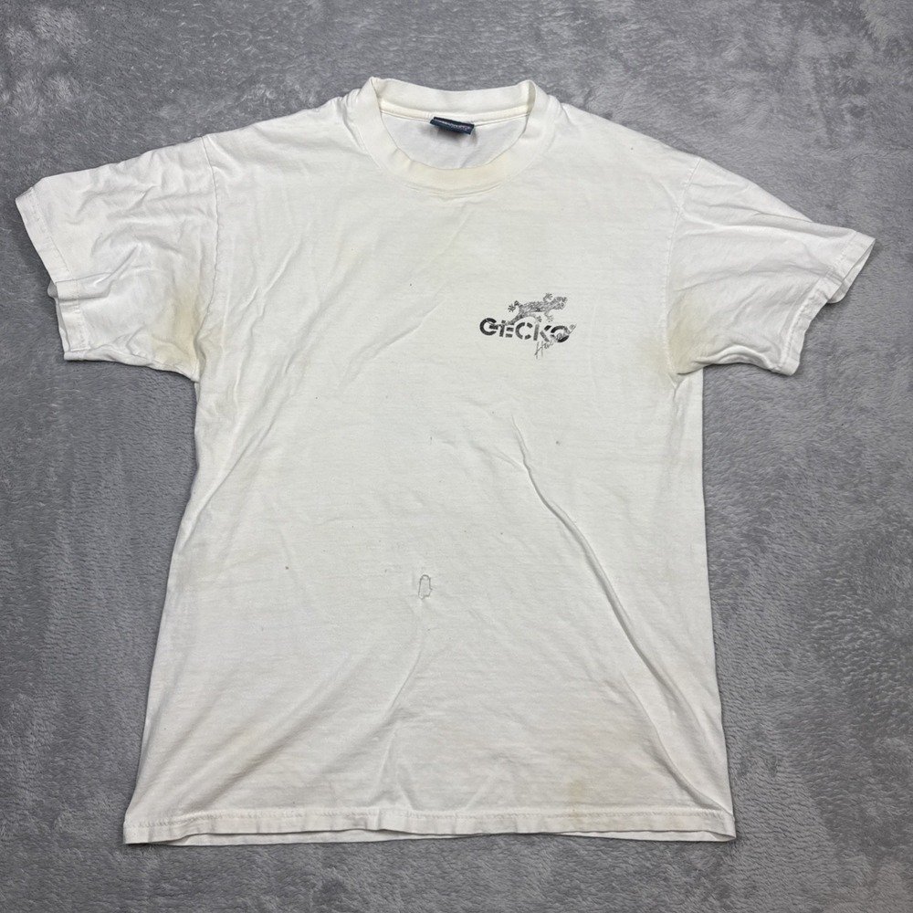Vintage Gecko Hawaii Shirt Men M White Thrashed Distressed Stained 90s